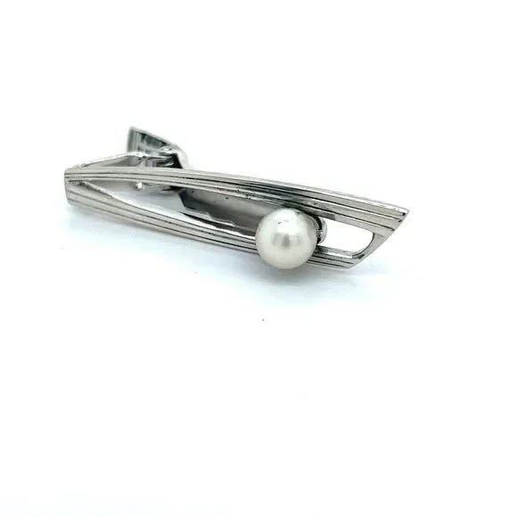 Mikimoto Estate Akoya Pearl Mens Tie Clip 7 mm Sterling Silver M316